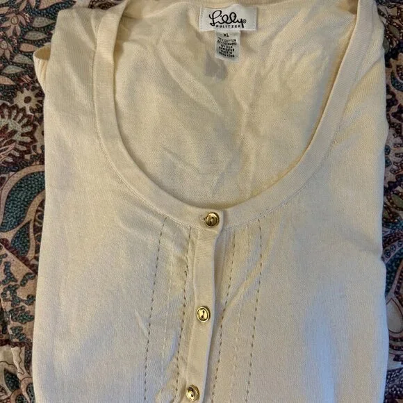 Lilly Pulitzer Cashmere Cotton Silk Blend Cardigan Sweater - Color: Coconut - Picture 7 of 7